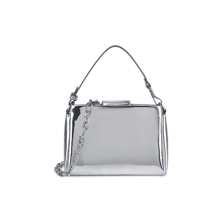 Seidenfelt handtasche silber 1