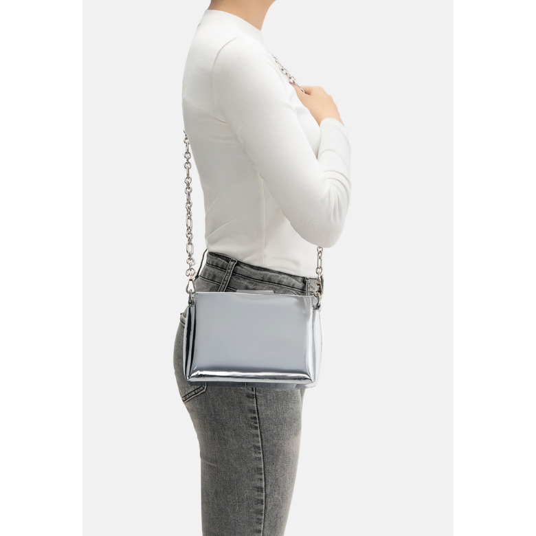Seidenfelt handtasche silber 5